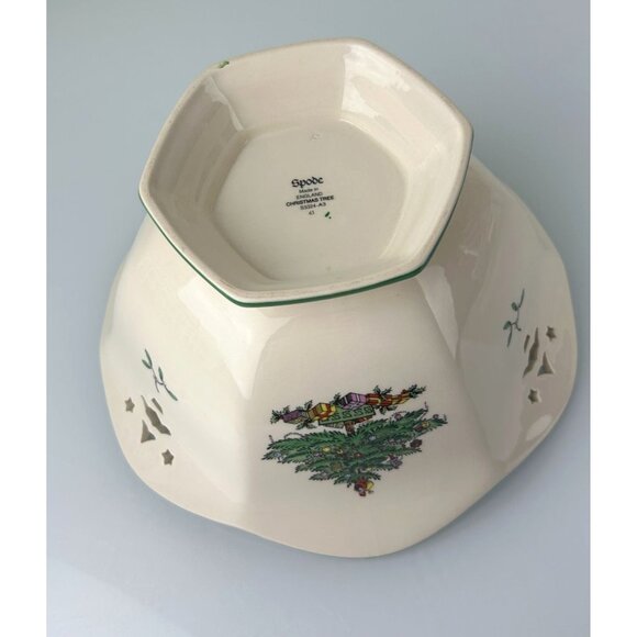 Spode Christmas Tree Pierced Hexagonal Bowl Holiday Serving Classic England - Picture 8 of 16
